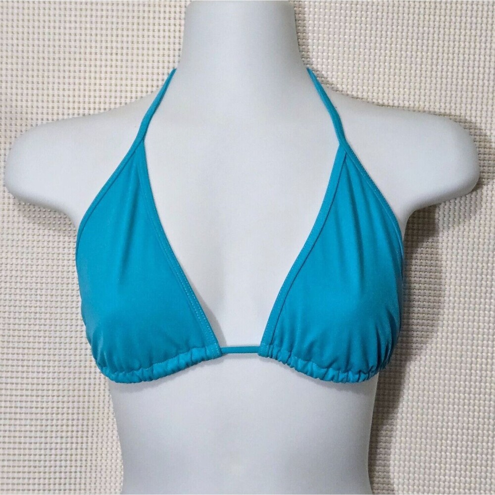 Victorias Secret Bikini Top Womens Large Blue Triangle String Solid Not Padded